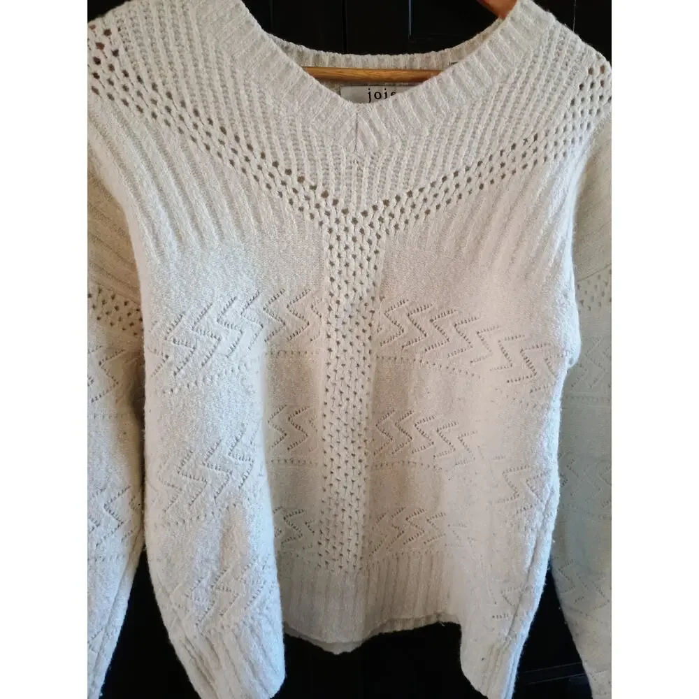 Joie women's Crew neck sweater cableknit cream wool cotton blend cottage core - Picture 5 of 10